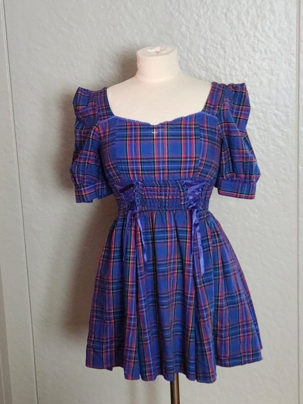 Liz Lisa coquette plaid corset ribbon goth dress RARE small